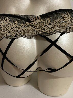 Lane Bryant Cacique Open Back Panties Underwear Strappy Lace Black Plus 22 / 24
